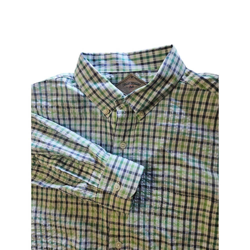 Bill's Khakis Seersucker Plaid Button Down Long Sleeve Shirt Casual Men's Large